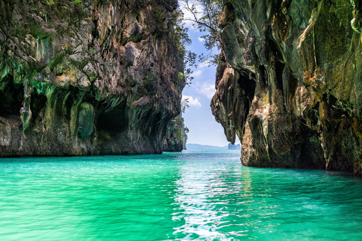 Amazing view of beautiful lagoon with turquoise water in Koh Hong island. Location: Koh Hong island, Krabi, Thailand, Andaman Sea. Artistic picture. Beauty world.